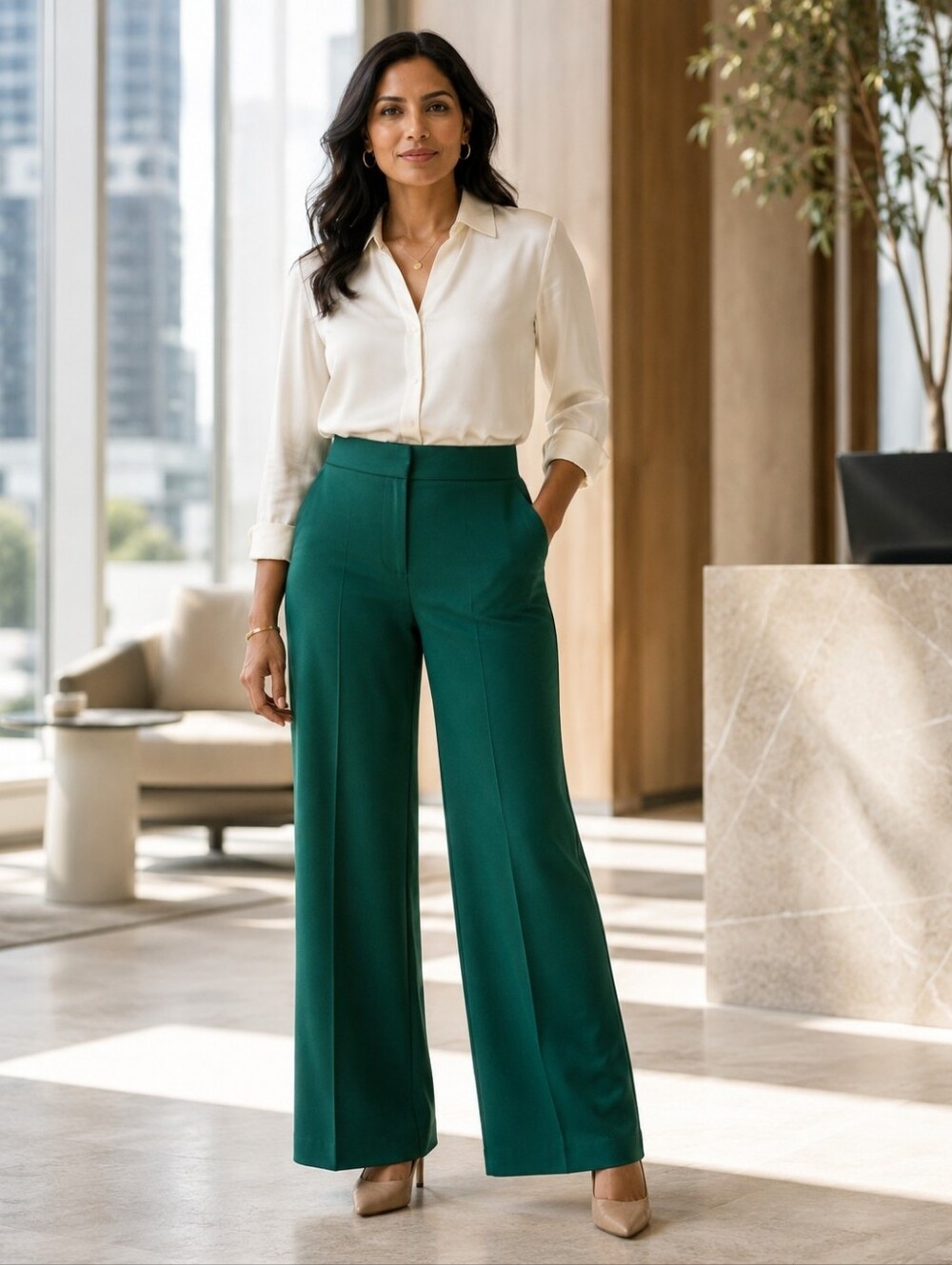 Boden Westbourne Emerald Green Wide Leg Ponte Trousers US 2P